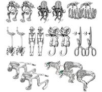 Huquary 9 Pairs Funny Weird Earrings Cute Animal Bite Novelty Goth Earrings for Women Men Halloween Christmas Dangle Jewelry, about 1.5 inches/ 3.8 cm tip to tip, polymer, metal, No Gemstone