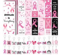 Huquary 96 Pcs Breast Cancer Awareness Accessories Breast Ribbon Bookmark Pink Ribbon Acrylic Keychain Gifts for Women Cancer Party Favors Decorations Charity Office Fundraiser Events