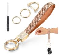 Huquary Bling Rhinestone Leather Car Keychain 4.72 Inch Keyholder with Rhinestones Shinning for Women Girls Christmas Gifts, Champagne Gold, about Leather lanyard 4.72 inches/ 12 cm