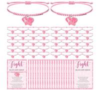 Huquary Breast Cancer Awareness Bracelet Bulk Pink Fight Ribbon Boxing Glove Bracelet Adjustable Strings Women Pink Ribbon Breast Cancer Awareness Month Favor Fundraiser Survivor Gift, 6.29 to 12.6