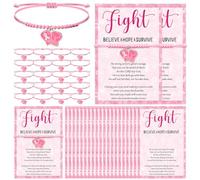 Huquary Breast Cancer Awareness Bracelet Bulk Pink Fight Ribbon Boxing Glove Bracelet Adjustable Strings Women Pink Ribbon Breast Cancer Awareness Month Favor Fundraiser Survivor Gift, 6.29 to 12.6