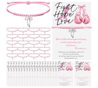 Huquary Breast Cancer Awareness Bracelet Bulk Pink Fight Ribbon Boxing Glove Bracelet Adjustable Strings Women Pink Ribbon Breast Cancer Awareness Month Favor Fundraiser Survivor Gift, 6.29 to 12.6