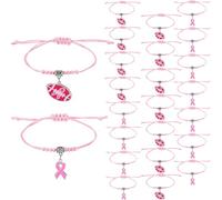 Huquary Breast Cancer Awareness Bracelets Adjustable Woven Bracelets for Gift-giving Charity Walks Awareness Events Fundraisers Pink out Day Pink Ribbon Month Supplies, about 11 inch long, nylon rope