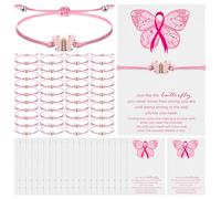 Huquary Breast Cancer Awareness Bracelets Pink Adjustable Butterfly Bracelet with Hope Faith Strength Love Card Inspirational Gifts for Women Gift Ovarian Fundraisers Party Supplies Favors