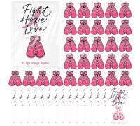 Huquary Breast Cancer Awareness Gifts Set Pink Ribbon Boxing Glove Brooch Pink Ribbon Pins with Fight Hope Love Cards for Breast Cancer Charity Event Survivor Campaign Party Supplies, 1 Count (Pack of