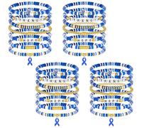 Huquary Colon Cancer Awareness Bracelet Bulk Including 7 Styles Stackable Blue Ribbon Awareness Vinyl Disc Clay Beaded Stretch Bracelets for Men Women Charity Recognition Public Even
