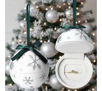 Huquary Engagement Christmas Ornament Christmas Ring Box for Xmas Hanging Tree Decor Snowball Snowflake Engagement Ring Ornament with Bow for Wedding Winter Couple First Xmas Together Jewelry Gift