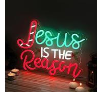 Huquary Jesus Is the Reason Neon Sign Christmas LED Sign Lighted Wall Art Decoration Neon Light USB Powered for Ceremony Party Bar Home Birthday Bible Church Decor Gift(Classic)