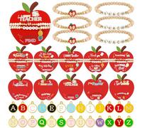 Huquary Personalized 20 Sets Teacher Graduation Gifts Bulk Thank You Bracelets with Apple Message Card End of the Year Teachers Appreciation Bracelet Gifts for College Student