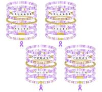 Huquary Purple Pancreatic Cancer Awareness Bulk Including 7 Styles Stackable Vinyl Clay Beaded Stretch Bracelets for Epilepsy Overdose Animal Abuse Domestic Violence Gifts for Women Cancer Survivor