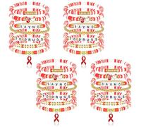 Huquary Red Ribbons Awareness Bracelet Bulk Including 7 Styles Stackable Red Ribbon Week Blood Cancer Heart Disease Tuberculosis HIV/aids Awareness for Women or Man