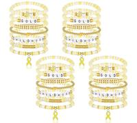 Huquary Yellow Cancer Awareness Vinyl Disc Clay Beaded Bracelets Cord Stretch Bracelets Month Suicide Prevention Gifts for Women Men Jewelry