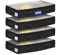 Huquter 100L Under Bed Storage Bag, 4 Pack Extra Large Underbed Storage Boxes with Lids, Reinforced Zip Handle, Foldable Fabric Long Flat Under Bed Storage Bag with Zip for Blankets Clothes Beddings