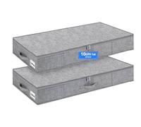 Huquter 10cm Slim Under Bed Storage Boxes with Zipped Lids, 2 Pack, Grey | Rigid Sides and Base, Low-Profile Fabric Design, for Clothes, Duvets and Bedding, Under Bed and Sofa