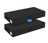 Huquter 40L 12cm Shallow Under Bed Storage Boxes with Lids, 2 Pack, Black | Sturdy Sides and Base, Low-Profile Foldable Fabric Design, for Duvets, Bedding and Clothes