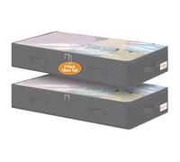 Huquter Large Underbed Storage Bag, 100L Capacity Under Bed Storage Box with Clear Window & Sturdy Zipper, Foldable Storage Boxes for Clothes, Comforters, Blankets, and Bedding,2 Pack