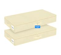 Huquter Low Under Bed Storage Box with Lid, 2 Pcs 12 CM Tall Low Beige Underbed Storage Boxes with Bottom Support, Foldable Fabric Shallow Under Bed Storage Bag with Zip for Clothes Beddings