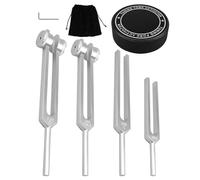 HUQUZN Resonance Tuning Forks with Hockey Puck Activator, Weighted & Unweighted Tuning Fork Set C128Hz OM136.1Hz C256Hz 384Hz for Stress Reliever Yoga Meditation and Relaxation