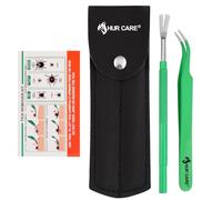 HUR CARE Tick Remover Tools for Dogs Professional Stainless Steel Tick Remover for Humans Cats & Dogs, Complete Tool Kit with Tweezers, Shovel & Storage Leather Case (Green)