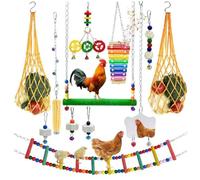 Huraoerrrr 1 Set Colorful Chicken Coop Toys with Xylophone Swing Flexible Ladder String Bag Vegetable Fruits Skewer Mirror Grinding Stone Pecking