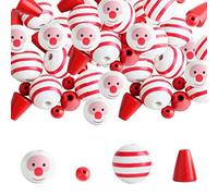 Huraoerrrr 120PCS Christmas Snowman Beads DIY Winter Snowman Wooden Beads Red Loose Round Ornaments for Crafts Party Supplies
