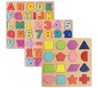 Huraoerrrr 3Pcs Wooden Puzzles, Shape Alphabet & Number Puzzle, Educational Preschool Learning Toys for 1 2 3 4 5 Year Old Boy Girl
