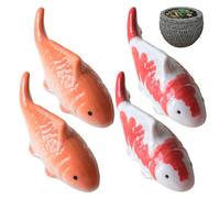 Huraoerrrr 4Pcs Koi Fish Decor, Ceramic Floating Fake Fish for Pond, Birdbath, Aquarium, Garden, Home