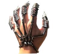 Huraoerrrr 5Pcs Claw Rings, Skeleton Hand Bracelet with Full Finger Rings Punk Gothic Jewelry Movable Joint for Cosplay Party Costume