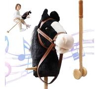 Huraoerrrr Hobby Horse on a Stick, 39" Plush Ride-On Toy with Realistic Sound, Wheels & Wooden Pole, Non-Slip Handle, Kids Gift Black