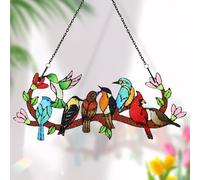Huray Rayho Birds On Branch Stained Glass Suncatcher Cardinal Hummingbird Kingfisher Double Side Glass Panel Window Hanging Decor Bird Ornament Bird Lover Gift for Mom Grandma