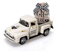 Huray Rayho Coffee Decor for Coffee Bar Metal Truck with Coffee Beans Burlap Sack Vintage Pickup Farmhouse Coffee Station Tabletop Tiered Tray Decor Mini Diecast Truck Decorations