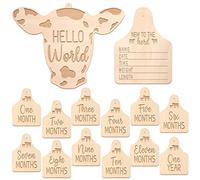 Huray Rayho Cow Baby Monthly Cards Rustic Wooden Herd Cattle Newborn Photography Props to Record Your Baby´s Growth, Gift Set of 14 Reversible Cards for Pregnancy and Baby Shower