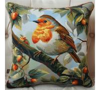 HURCP Cross Stitch Cushion Kits for Adults Kids Beginners Robin Bird Advanced Pillow case Cushion Cover Rug 45x45 DIY Needlework Embroidery Kits Handmade Set Craft Sofa Home Decor,Double