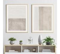 HURCP set of 2 Abstract Beige Gray Posters Print Pictures Nordic Minimalist Line Modern Living Room Wall Art Canvas Painting Home Deocr,A2 (42X60CM)