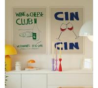 HURCP set of 2 Abstract Mid Century Wine And Cheese Club Posters Prints Pic Vintage Food Quotes Wall Art Canvas Painting For Modern Kitchen Home Decor,A3 (30X42CM)