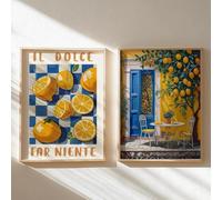 HURCP set of 2 Yellow Italian Landscapes Lemon Tree Prints Poster Modern Cottagecore Canvas Painting For Spring Wall Art Home Decor,A3 (30X42CM)