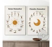 HURCP Set Of 2 Yoga Poss Surya Chandra Namaskar Sport Poster Sun And Moon Salutation Mindful Canvas Painting Modern Wall Art For Gym Living Room Home Decor,30x40 CM (11.8x15.8 In)