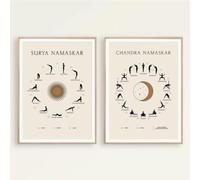 HURCP set of 2 Yoga Sun Moon Salutation Trendy Art Poster Yoga Lover Minimalist Painting Canvas Print Wall Home Decoration,A4 (21X30CM)