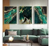 HURCP Set Of 3 Canvas Poster Abstract Dark Green Gold Foil Lines Marble Modern Emerald Black Wall Art Prints Gift Bedroom Living Room Dorm Gallery Corridor Decor Picture,A4 (21X30CM)