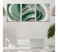 HURCP Set Of 3 Canvas Poster Abstract Dark Green Gold Foil Lines Marble Modern Emerald Green Wall Art Prints Gift Bedroom Living Room Dorm Gallery Corridor Decor Picture,A2 (42X60CM)