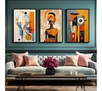HURCP Set Of 3 Canvas Poster Abstract Ethnic African Afro Bohemian Black Woman Warm-toned Wall Art Painting Gift Bedroom Living Room Dorm Gallery Corridor Decor Picture Prints,A2 (42X60CM)