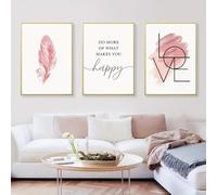 HURCP Set Of 3 Canvas Poster Abstract Feather Inspirational Quote Love Sign Blush Pink Aesthetic Wall Art Prints Gift Bedroom Living Room Dorm Gallery Corridor Decor Picture,A2 (42X60CM)