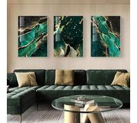 HURCP Set Of 3 Canvas Poster Abstract Fluid Golden Green Agate Light Modern Emerald Wall Art Prints Gift Bedroom Living Room Dorm Gallery Corridor Decor Picture,50x70 CM (19.7x27.6 In)
