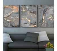 HURCP Set Of 3 Canvas Poster Abstract Grey Golden Fluid Marble Texture Modern Wall Art Prints Gift Bedroom Living Room Dorm Gallery Corridor Decor Picture,50x70 CM (19.7x27.6 In)