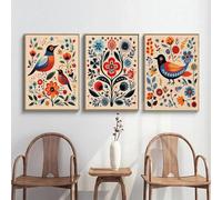 HURCP Set Of 3 Canvas Poster Abstract Norwegian Folk Art Floral Bird Nordic Scandinavian Wall Art Painting Gift Bedroom Living Room Dorm Gallery Corridor Decor Picture Print,A4 (21X30CM)