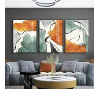 HURCP Set Of 3 Canvas Poster Abstract Orange Green Gray Color Block Modern Luxury Nordic Wall Art Prints Gift Bedroom Living Room Dorm Gallery Corridor Decor Picture,A3 (30X42CM)