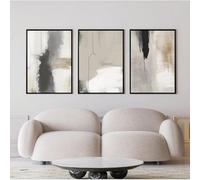 HURCP Set Of 3 Canvas Poster Beige Black Grey Abstract Watercolor Modern Minimalist Wall Art Prints Gift Bedroom Living Room Dorm Gallery Corridor Decor Picture,50x70 CM (19.7x27.6 In)