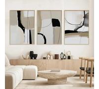 HURCP Set Of 3 Canvas Poster Boho Minimalist Abstract Color Blocking Lines Fluid Black White Beige Wall Art Prints Gift Bedroom Living Room Dorm Gallery Corridor Decor Picture,A2 (42X60CM)