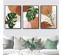 HURCP Set Of 3 Canvas Poster BohoTropical Green Gold Plant Monstera Leaves Modern Abstract Terracotta Wall Art Prints Gift Bedroom Living Room Dorm Gallery Corridor Decor Picture,A3 (30X42CM)