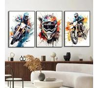 HURCP Set Of 3 Canvas Poster Graffiti Dirt Bike Motocross Motorcycle Motorbike Images Wall Art Painting Gift Boy Bedroom Living Room Dorm Gallery Corridor Decor Picture Prints,50x70 CM (19.7x27.6 In)